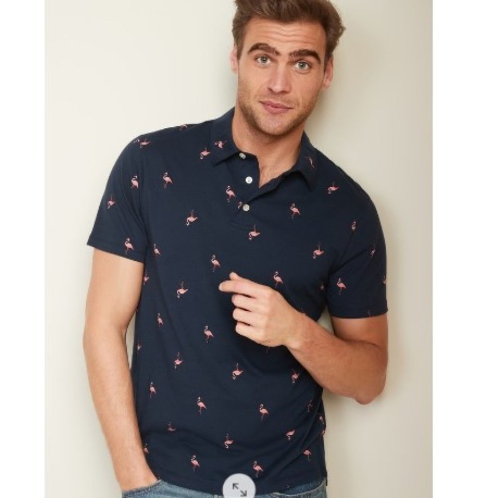 Old Navy Soft-Washed Printed Flamingo Jersey Polo Size M